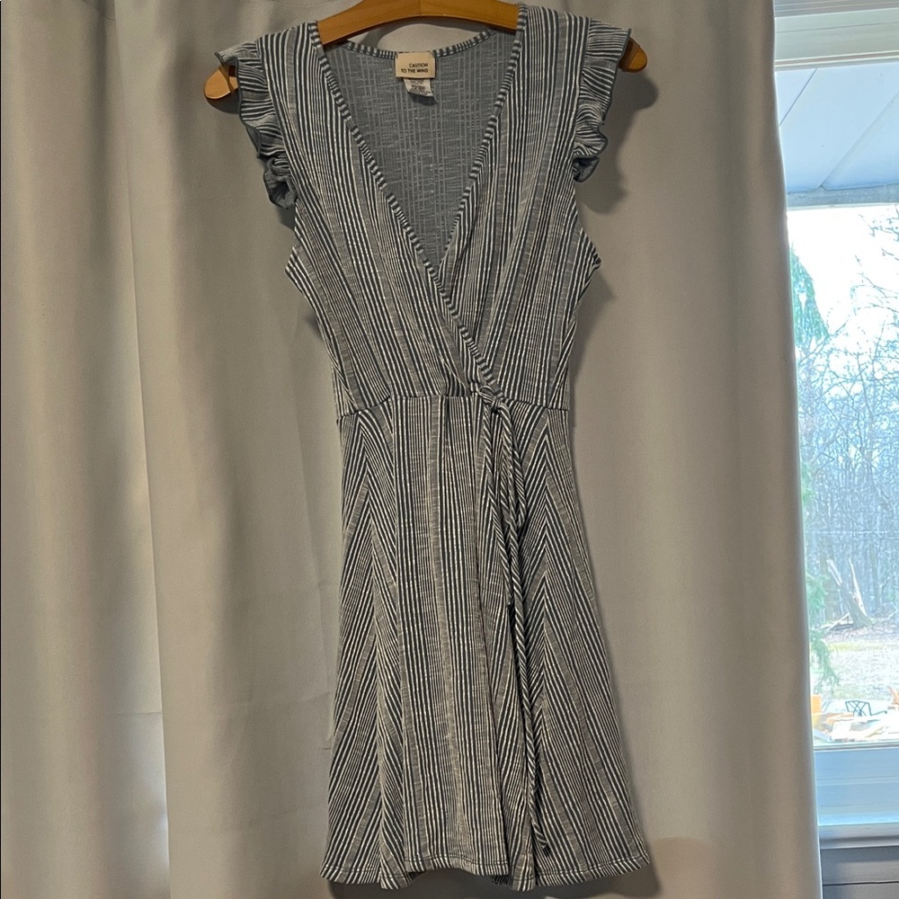 Caution To The Wind Navy and White Striped Wrap Mini Dress